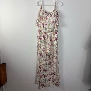 Lily Rose Romper Dress Womens L High Low Hem Layered Flowy Floral Tie Feminine